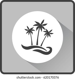 Flat icon. Palm trees on the beach. Waves and palms. Holiday, vacation.