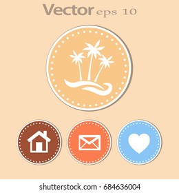 Flat icon. Palm trees on the beach. Waves and palms. Holiday, vacation.