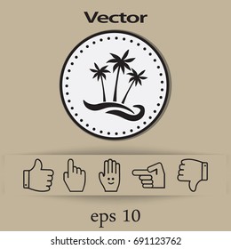 Flat icon. Palm trees on the beach. Waves and palms. Holiday, vacation.