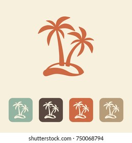 Flat icon. Palm trees on the beach. Waves and palms. Holiday, vacation