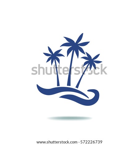 Flat icon. Palm trees on the beach. Waves and palms. Holiday, vacation.