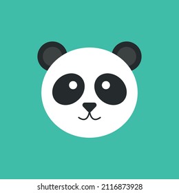 Flat icon panda isolated on green background. Panda face. Animal icon. Vector illustration.