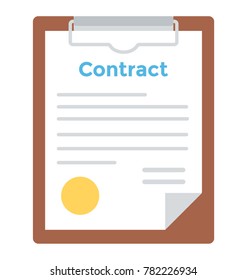 Flat icon of a paper board with a contract page on top
