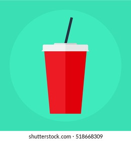 flat icon Paper cup with drinking straw