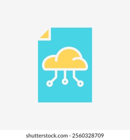 Flat Icon Paper file document with Cloud system. Technology and system concept, Flat Colorful style.