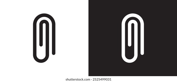 Icono plano de Paperclip. Accesorio de oficina. Guarda los papeles. Icono de archivo de Enlace adjunto, archivo adjunto, documento, icono de Clip de papel de oficina. Ilustración vectorial de clip en fondo blanco y negro. Eps10