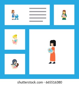 Flat Icon Parent Set Of Baby, Newborn Baby, Parent And Other Vector Objects. Also Includes Woman, Parent, Mam Elements.