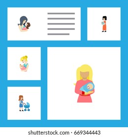 Flat Icon Parent Set Of Baby, Newborn Baby, Kid And Other Vector Objects. Also Includes Mam, Parent, Kid Elements.