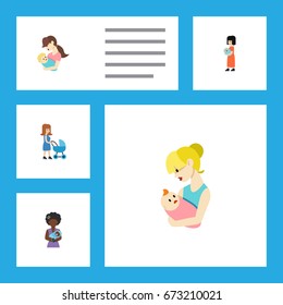 Flat Icon Parent Set Of Baby, Parent, Mam And Other Vector Objects. Also Includes Mam, Baby, Nanny Elements.