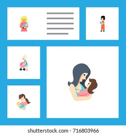 Flat Icon Parent Set Of Child, Mother, Baby And Other Vector Objects. Also Includes Woman, Baby, Parent Elements.