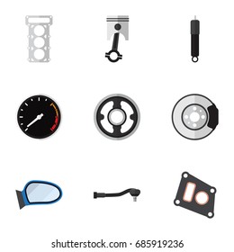Flat Icon Parts Set Of Input Technology, Belt, Conrod And Other Vector Objects. Also Includes Mirror, Gear, Disk Elements.