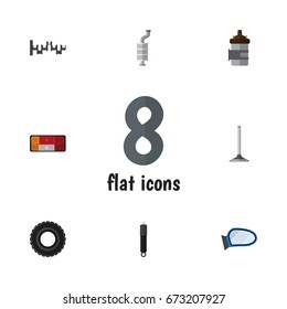 Flat Icon Parts Set Of Steels Shafts, Wheel, Absorber And Other Vector Objects. Also Includes Absorber, Muffler, Engine Elements.