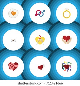 Flat Icon Passion Set Of Emotion, Celebration, Scrambled And Other Vector Objects. Also Includes Engagement, Wineglasses, Heart Elements.