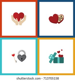 Flat Icon Passion Set Of Key, Gift, Save Love And Other Vector Objects. Also Includes Ribbon, Care, Gift Elements.
