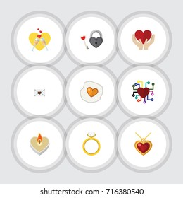 Flat Icon Passion Set Of Letter, Emotion, Key And Other Vector Objects. Also Includes Mail, Necklace, Key Elements.