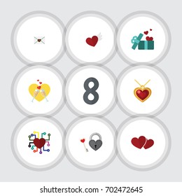 Flat Icon Passion Set Of Necklace, Celebration, Wings And Other Vector Objects. Also Includes Emotion, Mail, Pendant Elements.
