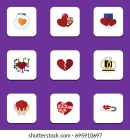 Flat Icon Passion Set Of Scrambled, Closed, Present And Other Vector Objects. Also Includes Feeling, Wedding, Gift Elements.