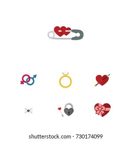 Flat Icon Passion Set Of Sexuality Symbol, Key, Closed And Other Vector Objects. Also Includes Engagement, Gift, Wedding Elements.
