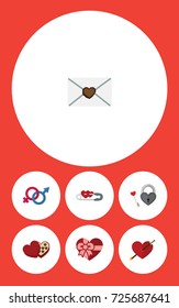 Flat Icon Passion Set Of Shaped Box, Heart, Present And Other Vector Objects. Also Includes Chocolate, Ribbon, Lock Elements.
