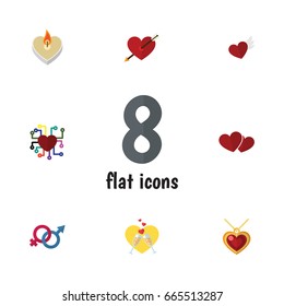 Flat Icon Passion Set Of Wings, Soul, Fire Wax And Other Vector Objects. Also Includes Wineglasses, Sexuality, Pendant Elements.
