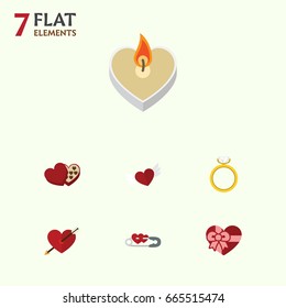 Flat Icon Passion Set Of Wings, Present, Engagement And Other Vector Objects. Also Includes Engagement, Chocolate, Arrow Elements.