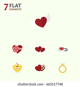 Flat Icon Passion Set Of Wings, Celebration, Soul And Other Vector Objects. Also Includes Heart, Champagne, Ribbon Elements.