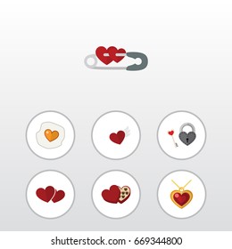 Flat Icon Passion Set Of Wings, Key, Closed And Other Vector Objects. Also Includes Scrambled, Love, Shaped Elements.