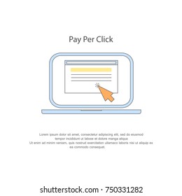 Flat icon pay per click vector, isolated on white background. Flat line icon concept. For web site, ads, app and marketing. You can use it also for: advert, e commerce and print materials