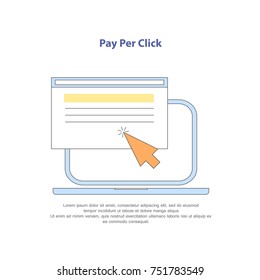 Flat icon pay per click vector, isolated on white background. Flat line icon concept. For web site, ads, app and marketing. You can use it also for: advert, e commerce and print materials
