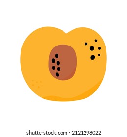 Flat Icon Peach, Half Of Peach. Hand Drawn Fruit