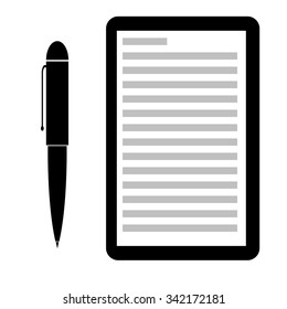 Flat icon of a pen and notebook, business