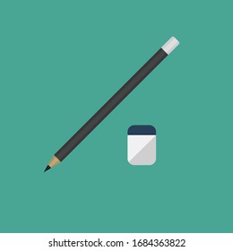 Flat icon of pencil and eraser isolated