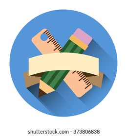 Flat icon pencil and ruler with shadow. Vector illustration