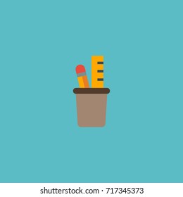 Flat Icon Pencil Stand Element. Vector Illustration Of Flat Icon Pen Holder Isolated On Clean Background. Can Be Used As Pencil, Stand And Ruler Symbols.
