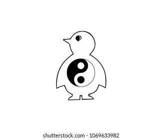 Flat icon penguin element with yang ying symbol. Vector illustration of flat icon emperor isolated on white background.