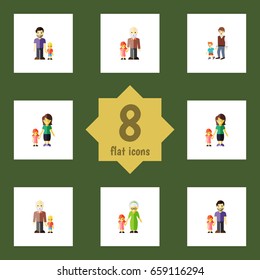 Flat Icon People Set Of Boys, Grandchild, Son Vector Objects. Also Includes Boy, Grandma, Son Elements.