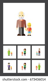 Flat Icon People Set Of Boys, Mother, Grandchild Vector Objects. Also Includes Brother, Grandson, Mother Elements.