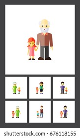 Flat Icon People Set Of Boys, Father, Grandchild Vector Objects. Also Includes Family, Son, Men Elements.