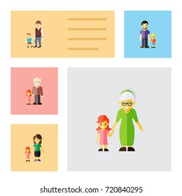 Flat Icon People Set Of Boys, Daugther, Grandpa Vector Objects. Also Includes Daugther, Grandma, Grandpa Elements.