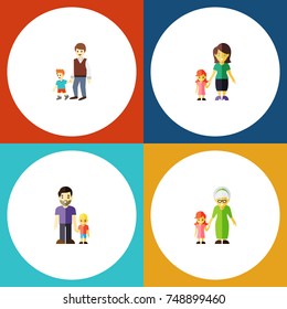Flat Icon People Set Of Boys, Son, Grandchild Vector Objects. Also Includes Grandchild, Father, Grandma Elements.