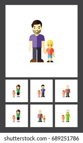Flat Icon People Set Of Daugther, Mother, Grandchild Vector Objects. Also Includes Father, Grandson, Family Elements.