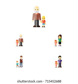 Flat Icon People Set Of Daugther, Father, Boys And Other Vector Objects. Also Includes Mother, Grandchild, Father Elements.