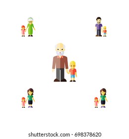 Flat Icon People Set Of Grandchild, Daugther, Mother Vector Objects. Also Includes Daugther, Grandpa, Mother Elements.