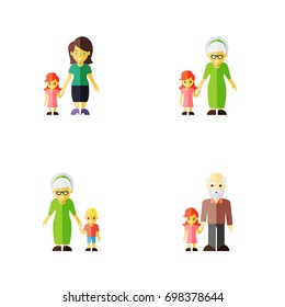 Flat Icon People Set Of Grandma, Grandpa, Daugther Vector Objects. Also Includes Grandson, Grandma, Mother Elements.