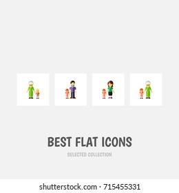 Flat Icon People Set Of Grandma, Father, Daugther Vector Objects. Also Includes Grandma, Family, Grandson Elements.