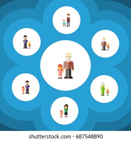 Flat Icon People Set Of Grandson, Grandpa, Grandma Vector Objects. Also Includes Men, Brother, Grandma Elements.
