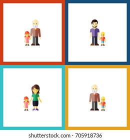 Flat Icon People Set Of Grandson, Grandpa, Mother Vector Objects. Also Includes Grandchild, Son, Grandson Elements.