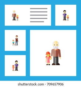 Flat Icon People Set Of Grandson, Father, Son Vector Objects. Also Includes Grandson, Brother, Daugther Elements.