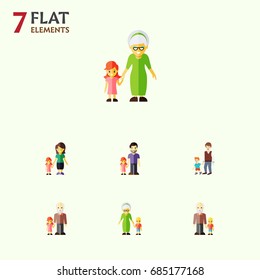 Flat Icon People Set Of Mother, Grandchild, Boys Vector Objects. Also Includes Family, Son, Men Elements.