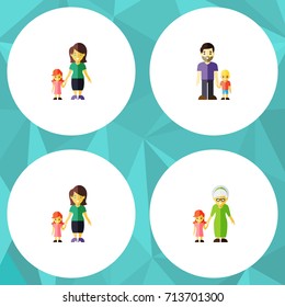 Flat Icon People Set Of Mother, Daugther, Grandchild Vector Objects. Also Includes Father, Grandchild, Son Elements.